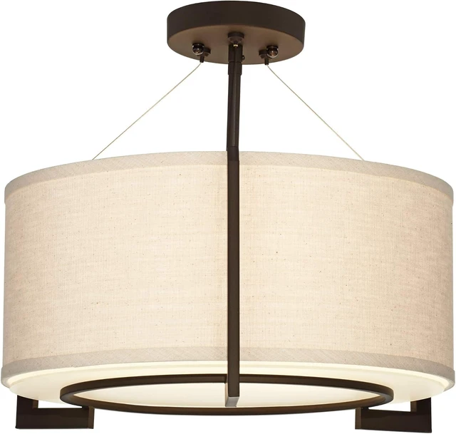 Alt view image 5 of 7 - Stinson 17 1/4" Wide Linen Bronze 3-Light Semi-Flush Mount Ceiling Fixture