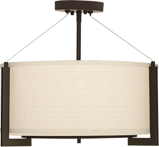Alt view image 7 of 7 - Stinson 17 1/4" Wide Linen Bronze 3-Light Semi-Flush Mount Ceiling Fixture