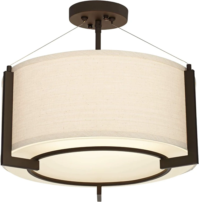 Alt view image 6 of 7 - Stinson 17 1/4" Wide Linen Bronze 3-Light Semi-Flush Mount Ceiling Fixture