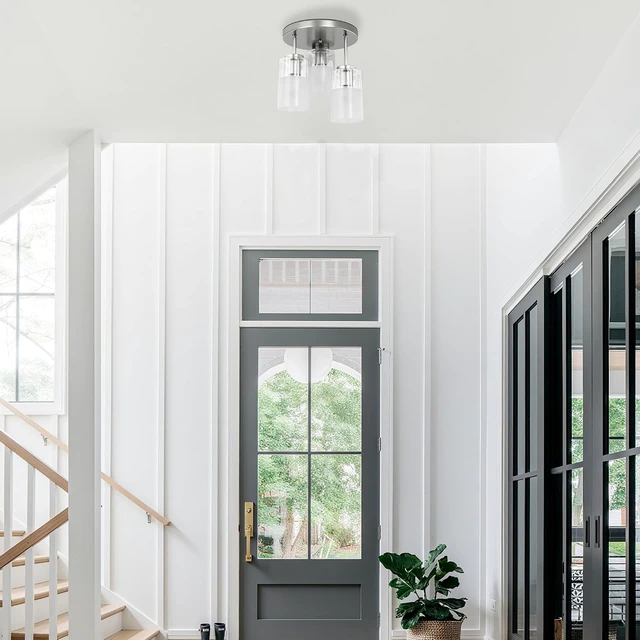 Alt view image 7 of 7 - Maxax 3-Lights Nickel Semi Flush Mount Ceiling Light Fixture, 11.5" Modern Farmhouse Light Fixture with Clear Frosted Glass, E26 Base, for Kitchen, Foyer, Hallway, Entryway, Bedroom, Stairs