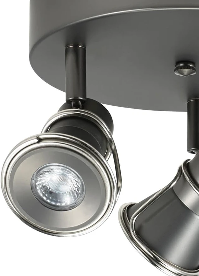 Alt view image 3 of 7 - 3-Light Dimmable LED Ceiling Spotlight, Industrial Gunmetal Finish Round Flush Mount Ceiling Light Fixture, Adjustable Heads with Directional Track Lighting (LED Bulbs Included)