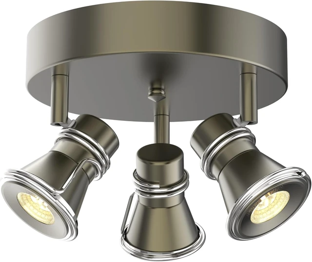 Alt view image 2 of 7 - 3-Light Dimmable LED Ceiling Spotlight, Industrial Gunmetal Finish Round Flush Mount Ceiling Light Fixture, Adjustable Heads with Directional Track Lighting (LED Bulbs Included)