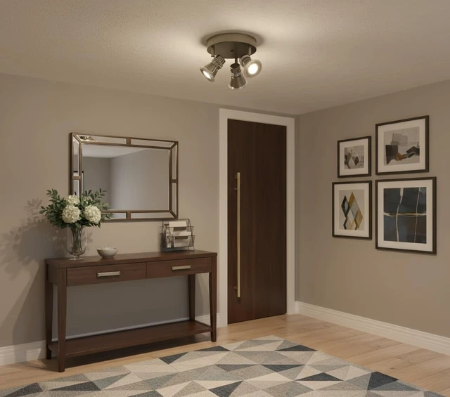 Alt view image 5 of 7 - 3-Light Dimmable LED Ceiling Spotlight, Industrial Gunmetal Finish Round Flush Mount Ceiling Light Fixture, Adjustable Heads with Directional Track Lighting (LED Bulbs Included)
