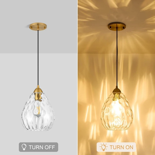 Alt view image 6 of 7 - 7.9'' Glass Pendant Lights Kitchen Island 2 Pack,Modern Pendant Lights with Clear Hammered Glass Shade,Gold Adjustable Hanging Pendant Light fixtures for Dining Room Bedroom(2 Pack)