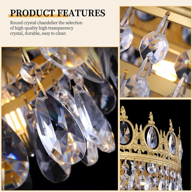 Alt view image 3 of 7 - TOCHIC Flush Mount Ceiling Light Fixture, Modern Farmhouse Crystal Chandelier 6 Lights Gold Semi Flush Mount Ceiling Lighting for Bedroom, Dining Living Room, Kids Room, Foyer, 18 W
