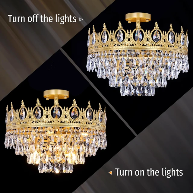 Alt view image 5 of 7 - TOCHIC Flush Mount Ceiling Light Fixture, Modern Farmhouse Crystal Chandelier 6 Lights Gold Semi Flush Mount Ceiling Lighting for Bedroom, Dining Living Room, Kids Room, Foyer, 18 W
