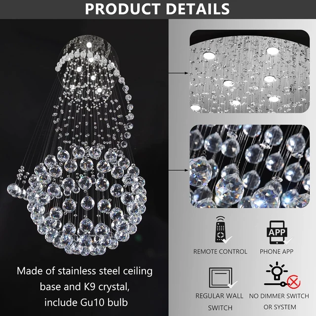 Alt view image 5 of 7 - D24'' x H78'' Crystal Chandelier for Entryway High Ceiling Chandeliers Glam Chandelier Modern Large Raindrop Chandeliers LED Dimmable Light Fixtures for Staircaes Foyer Living Room