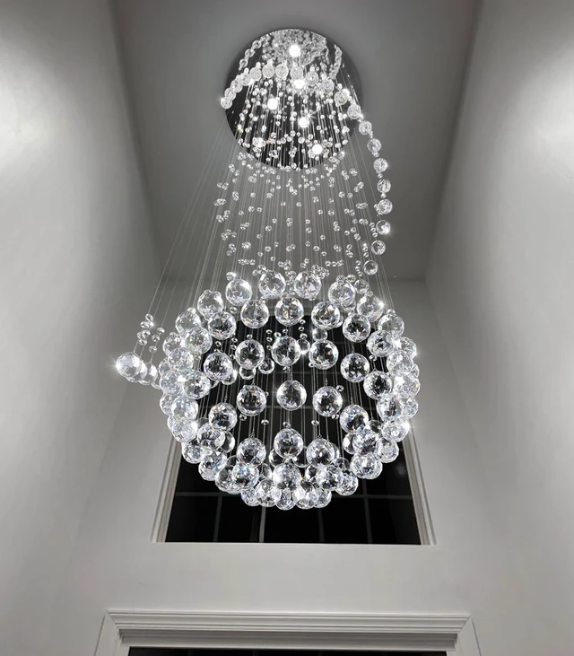 Alt view image 7 of 7 - D24'' x H78'' Crystal Chandelier for Entryway High Ceiling Chandeliers Glam Chandelier Modern Large Raindrop Chandeliers LED Dimmable Light Fixtures for Staircaes Foyer Living Room