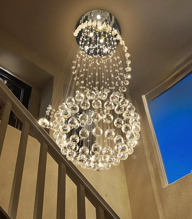 Alt view image 2 of 7 - D24'' x H78'' Crystal Chandelier for Entryway High Ceiling Chandeliers Glam Chandelier Modern Large Raindrop Chandeliers LED Dimmable Light Fixtures for Staircaes Foyer Living Room
