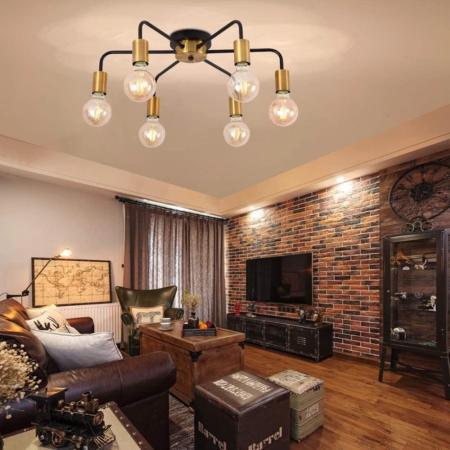 Alt view image 2 of 7 - 6 Light Semi Flush Mount Ceiling Light Fixture Sputnik Black and Gold Chandelier Mid Century Modern Ceiling Lamp for Farmhouse Hallway Kitchen Dining Room Bedroom Study Living Room Bathroom