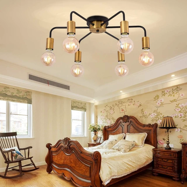 Alt view image 3 of 7 - 6 Light Semi Flush Mount Ceiling Light Fixture Sputnik Black and Gold Chandelier Mid Century Modern Ceiling Lamp for Farmhouse Hallway Kitchen Dining Room Bedroom Study Living Room Bathroom
