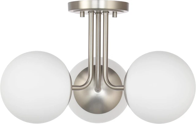 Main image of 3 Light Semi Flush Mount Ceiling Light Fixture Brushed Nickel, Modern Globe Chandelier, Sputnik Farmhouse Lighting for Kitchen Bedroom Bathroom Living Room Corridor Laundry Room Bar