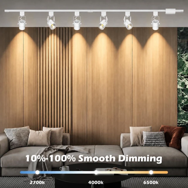 Alt view image 3 of 7 - 6-Light Track Lighting Kit with 6.6FT H Type Track Lighting Rail and Floating Canopy Connector, 2700K-6500K Stepless Dimming H Type Dimmable Track Light Fixtures Ceiling Spot Light, White