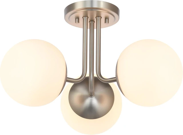 Alt view image 2 of 7 - 3 Light Semi Flush Mount Ceiling Light Fixture Brushed Nickel, Modern Globe Chandelier, Sputnik Farmhouse Lighting for Kitchen Bedroom Bathroom Living Room Corridor Laundry Room Bar
