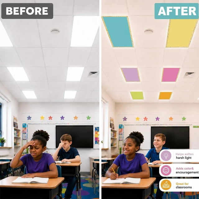 Alt view image 5 of 7 - 6 Pack Classroom Fluorescent Magnetic Light Covers,2x4ft Pastel Bights