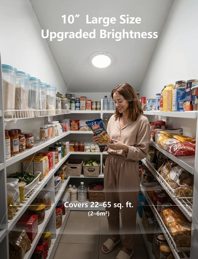 Alt view image 3 of 7 - Bojim 8000mAh Motion Sensor Closet Light Rechargeable Ceiling Light with Remote, Large Bright Battery Operated Wireless Shower Lamp Stick on Lighting for Pantry Hallway Wardrobe Basement 2Pack