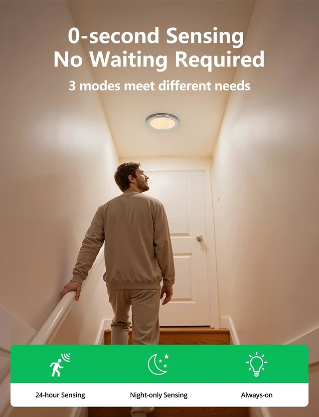 Alt view image 6 of 7 - Bojim 8000mAh Motion Sensor Closet Light Rechargeable Ceiling Light with Remote, Large Bright Battery Operated Wireless Shower Lamp Stick on Lighting for Pantry Hallway Wardrobe Basement 2Pack