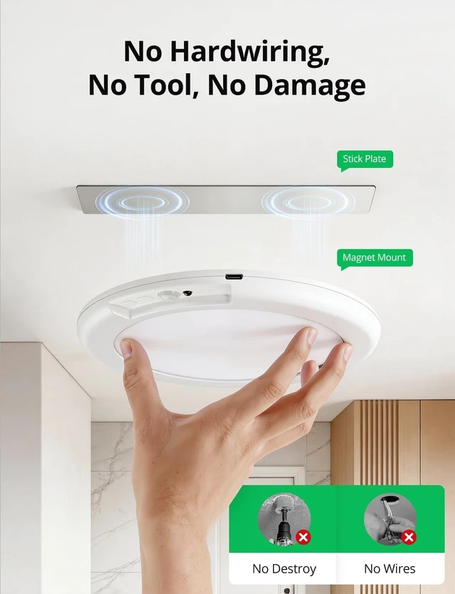 Alt view image 5 of 7 - Bojim 8000mAh Motion Sensor Closet Light Rechargeable Ceiling Light with Remote, Large Bright Battery Operated Wireless Shower Lamp Stick on Lighting for Pantry Hallway Wardrobe Basement 2Pack