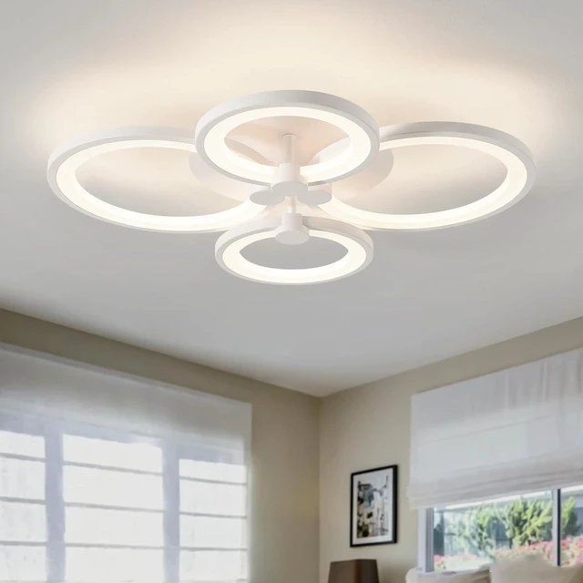 Main image of Modern LED Ceiling Lights Fixture Dimmable Flush Mount White Acrylic 4-Ring