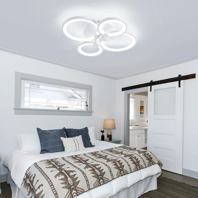 Alt view image 6 of 7 - Modern LED Ceiling Lights Fixture Dimmable Flush Mount White Acrylic 4-Ring
