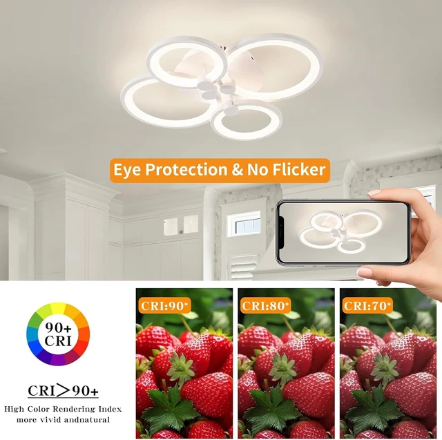 Alt view image 7 of 7 - Modern LED Ceiling Lights Fixture Dimmable Flush Mount White Acrylic 4-Ring