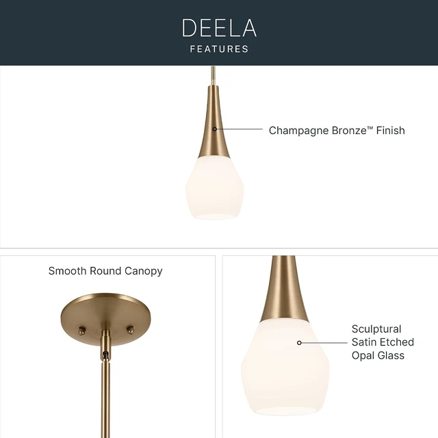 Alt view image 3 of 7 - Kichler Deela Pendant Light, Opal Glass, Champagne Bronze