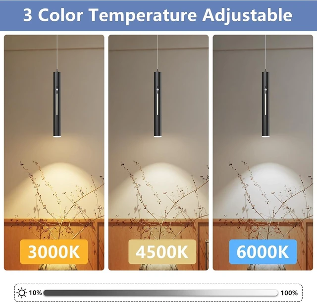 Alt view image 3 of 7 - Battery Operated Pendant Light,Rechargeable Hanging Light with Remote,Wireless Modern Pendant Lights with 6000 mAh Battery,3 Color Dimmable,Battery ceiling light for Bedroom,Kitchen Island,hallways