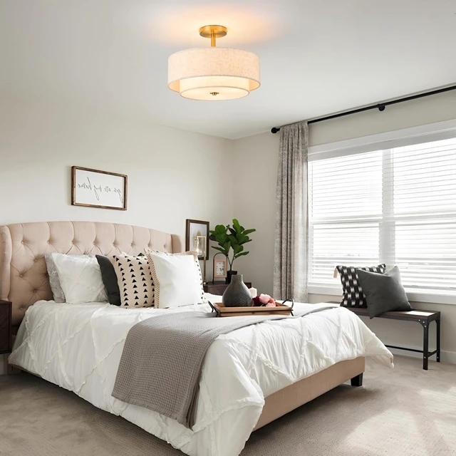 Alt view image 2 of 7 - 3-Light 16 Inch Drum Semi Flush Mount Ceiling Light for Bedroom