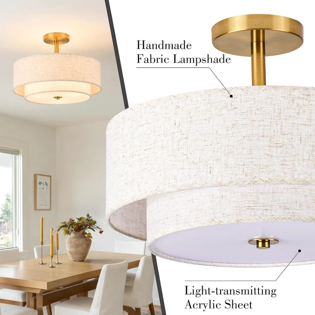 Alt view image 3 of 7 - 3-Light 16 Inch Drum Semi Flush Mount Ceiling Light for Bedroom