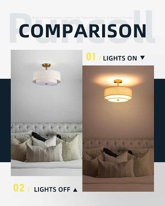 Alt view image 6 of 7 - 3-Light 16 Inch Drum Semi Flush Mount Ceiling Light for Bedroom