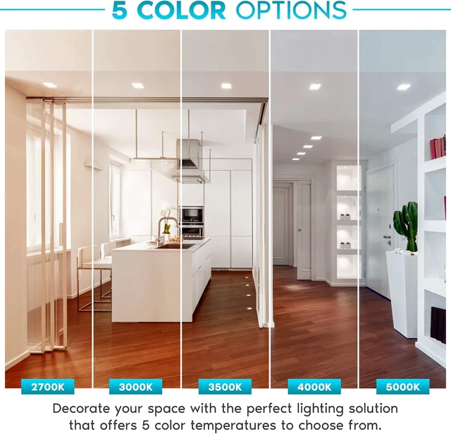Alt view image 2 of 6 - LUXRITE 4 Inch Square LED Recessed Can Lights, 14W=75W, 5 Color Options 2700K-5000K, 950 Lumens, Dimmable LED Retrofit Kit, Wet Rated, IC Rated, Energy Star, ETL Listed (4 Pack)