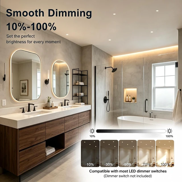 Alt view image 5 of 7 - 3 Inch LED Recessed Shower Light Wafer COB, 5CCT 12W, 1120 LM 6 Pack