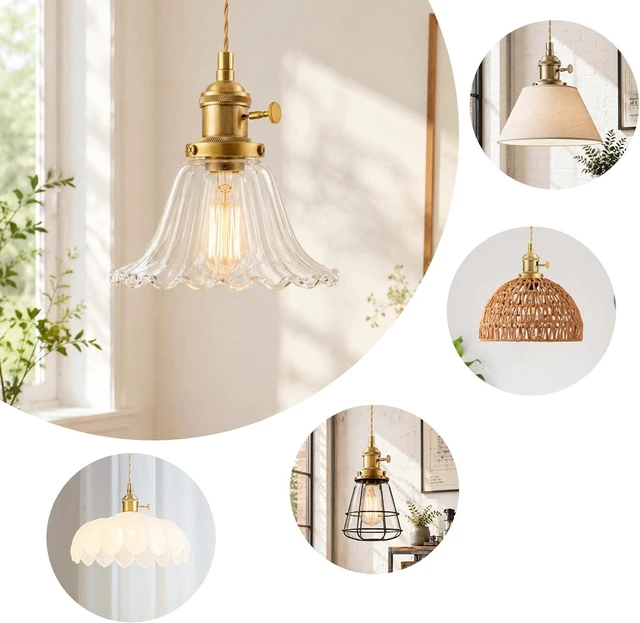 Alt view image 2 of 7 - FONTA Brass Vintage Mini Pendant Light Cord Kit, E26 Hanging Pendant Lamp Base, Braided Twisted Cord Industrial Ceiling Pendant Fixture for Farmhouse Kitchen Island