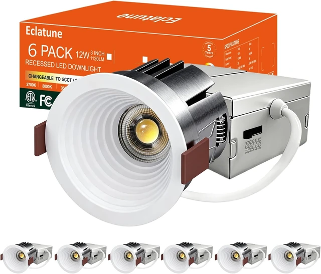Main image of 3 Inch LED Recessed Shower Light Wafer COB, 5CCT 12W, 1120 LM 6 Pack