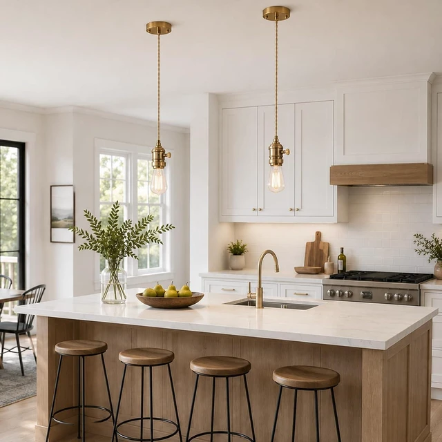 Alt view image 5 of 7 - FONTA Brass Vintage Mini Pendant Light Cord Kit, E26 Hanging Pendant Lamp Base, Braided Twisted Cord Industrial Ceiling Pendant Fixture for Farmhouse Kitchen Island
