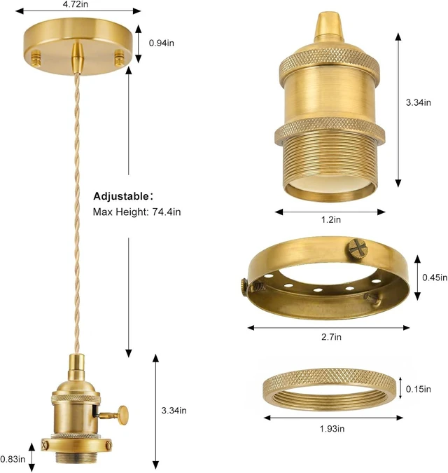 Alt view image 6 of 7 - FONTA Brass Vintage Mini Pendant Light Cord Kit, E26 Hanging Pendant Lamp Base, Braided Twisted Cord Industrial Ceiling Pendant Fixture for Farmhouse Kitchen Island