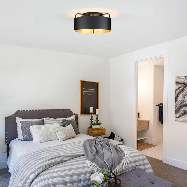 Alt view image 5 of 7 - Flush Mount Ceiling Light, 4-Light Industrial Ceiling Light Fixture Matte Black with Gold Inside Kitchen Ceiling Lights for Living Room Kitchen Island Dining,E26 Base(Not Included Bulb)
