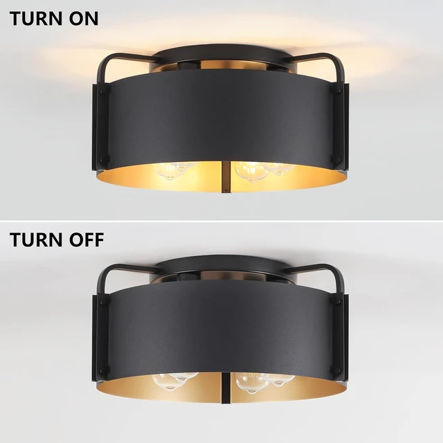 Alt view image 4 of 7 - Flush Mount Ceiling Light, 4-Light Industrial Ceiling Light Fixture Matte Black with Gold Inside Kitchen Ceiling Lights for Living Room Kitchen Island Dining,E26 Base(Not Included Bulb)
