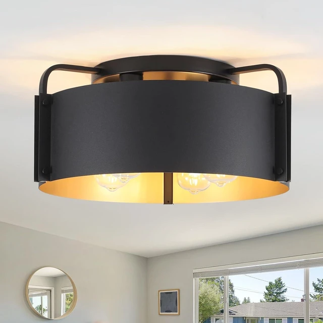 Main image of Flush Mount Ceiling Light, 4-Light Industrial Ceiling Light Fixture Matte Black with Gold Inside Kitchen Ceiling Lights for Living Room Kitchen Island Dining,E26 Base(Not Included Bulb)