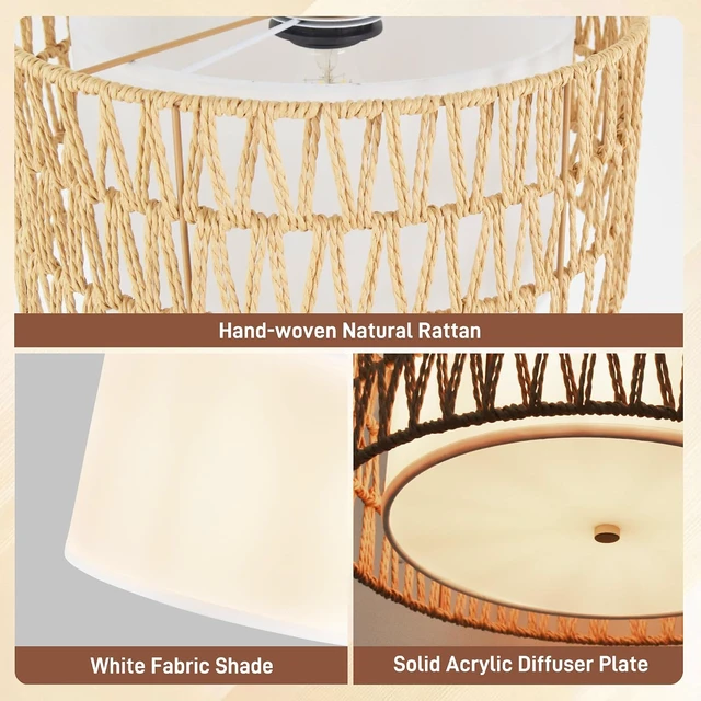 Alt view image 2 of 7 - 13" Gold Plug in Pendant Light, Boho Rattan Farmhouse Hanging Lamp