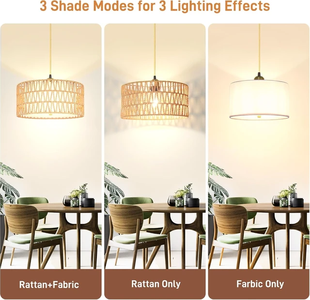 Alt view image 4 of 7 - 13" Gold Plug in Pendant Light, Boho Rattan Farmhouse Hanging Lamp