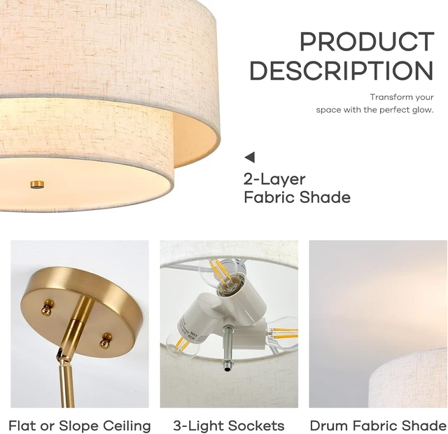 Alt view image 3 of 7 - 18-inch 3-Light Double Drum Chandelier for Dining Room, Bedroom