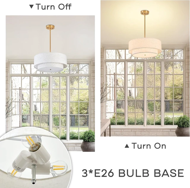 Alt view image 5 of 7 - 18-inch 3-Light Double Drum Chandelier for Dining Room, Bedroom