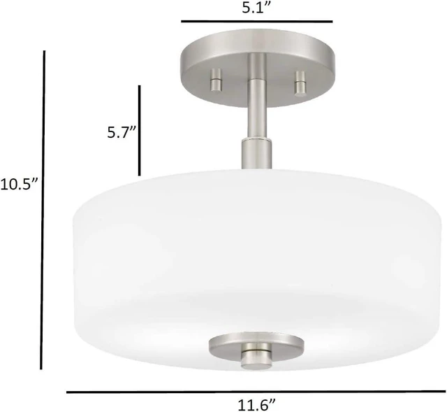 Alt view image 5 of 7 - Tawson Abra 2-Light Semi Flush Mount Light with Etched Glass in Drump Shade Brushed Finish for Hallway, Entryway, Passway, Dining Room, Bedroom, Garage, Kitchen Island, Balcony