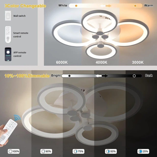 Alt view image 2 of 7 - Modern LED Ceiling Lights Fixture Dimmable Flush Mount White Acrylic 4-Ring