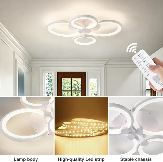 Alt view image 3 of 7 - Modern LED Ceiling Lights Fixture Dimmable Flush Mount White Acrylic 4-Ring