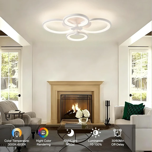 Alt view image 5 of 7 - Modern LED Ceiling Lights Fixture Dimmable Flush Mount White Acrylic 4-Ring