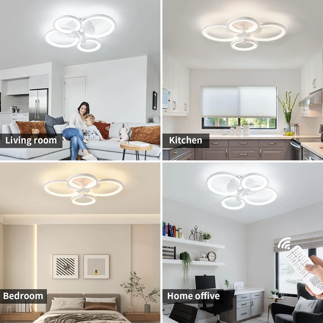 Alt view image 4 of 7 - Modern LED Ceiling Lights Fixture Dimmable Flush Mount White Acrylic 4-Ring