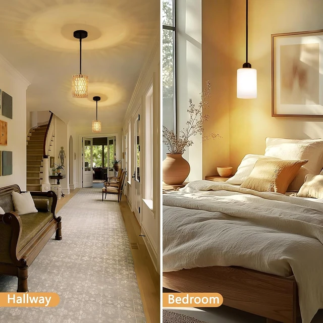 Alt view image 4 of 7 - 6 in. Mini Rattan Pendant Light, 2-in-1 Glass & Rattan Shade