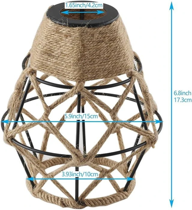 Alt view image 2 of 5 - Metal Cage Handcrafted Woven Lampshade in Natural Neutral Jute Rope Industrial Style Lighting with Elegant Patterns for Wall Sconces Ceiling/Pendant Lights Table/Floor Lamps Home Decor - 4 Packs